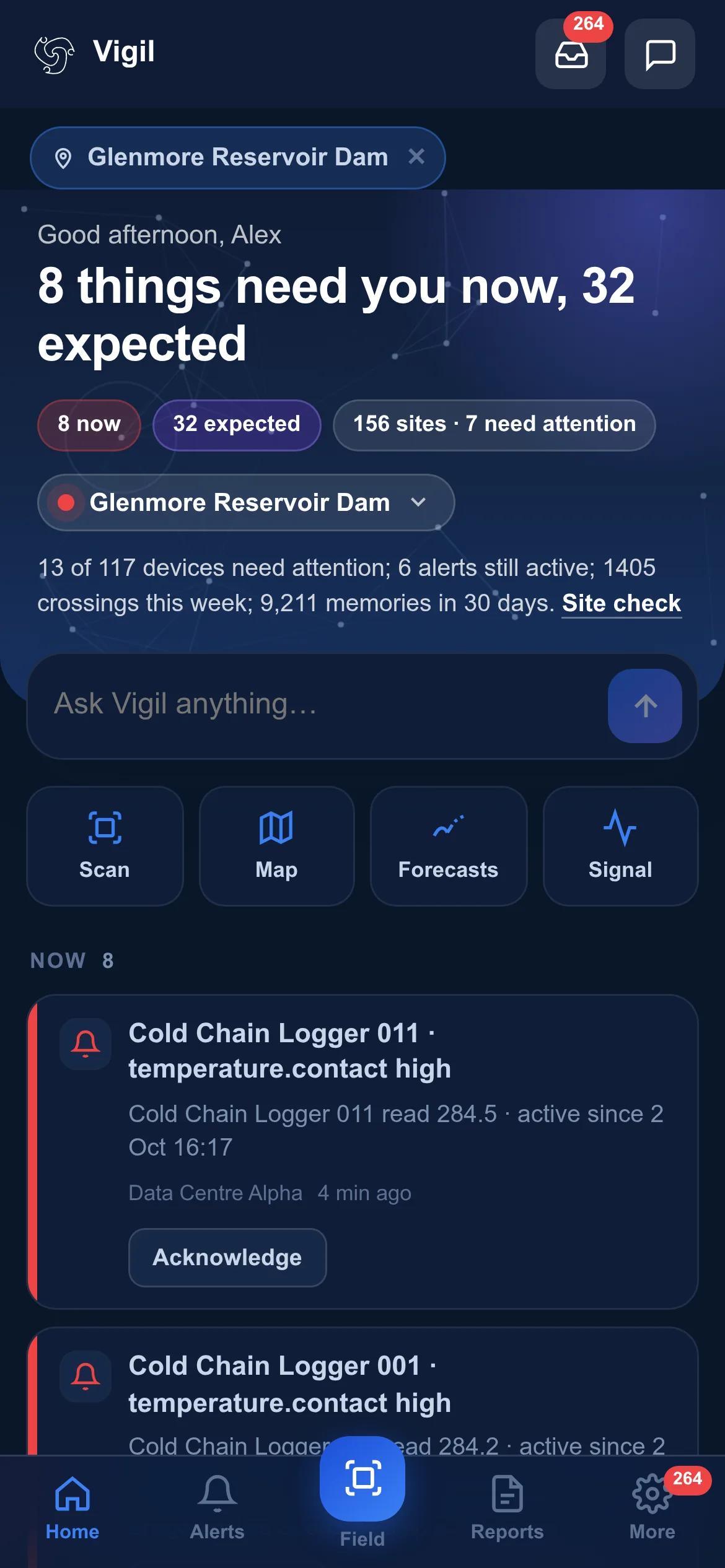 Phone app on the Vigil platform